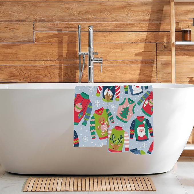 Christmas Ugly Sweater Hand Towel Set of 2,Childish Christmas Holiday Sweater Bathroom Kitchen Towel,Soft Absorben for Bathroom Kitchen Hotel 28"x14"