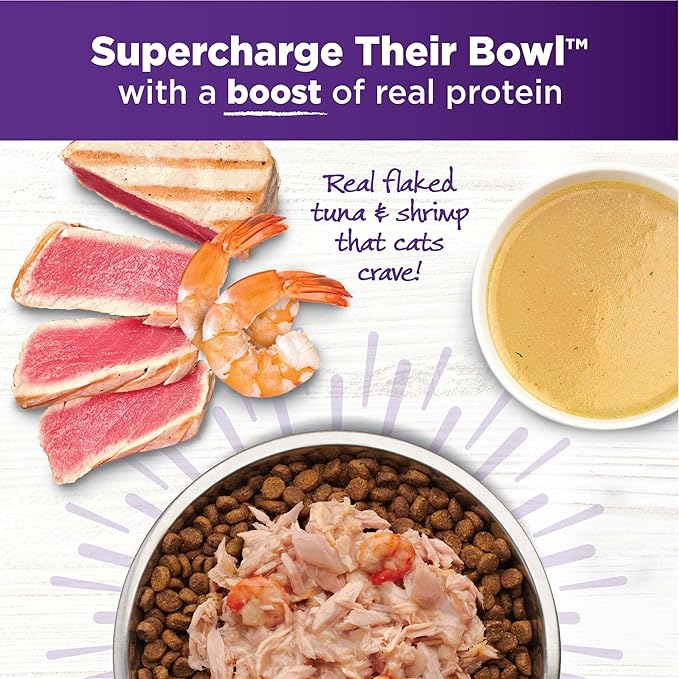 Wellness Bowl Boosters Grain Free Wet Cat Food Topper, Flaked Tuna & Shrimp Recipe in Broth, 1.75 Ounce Pouches (Pack of 12)
