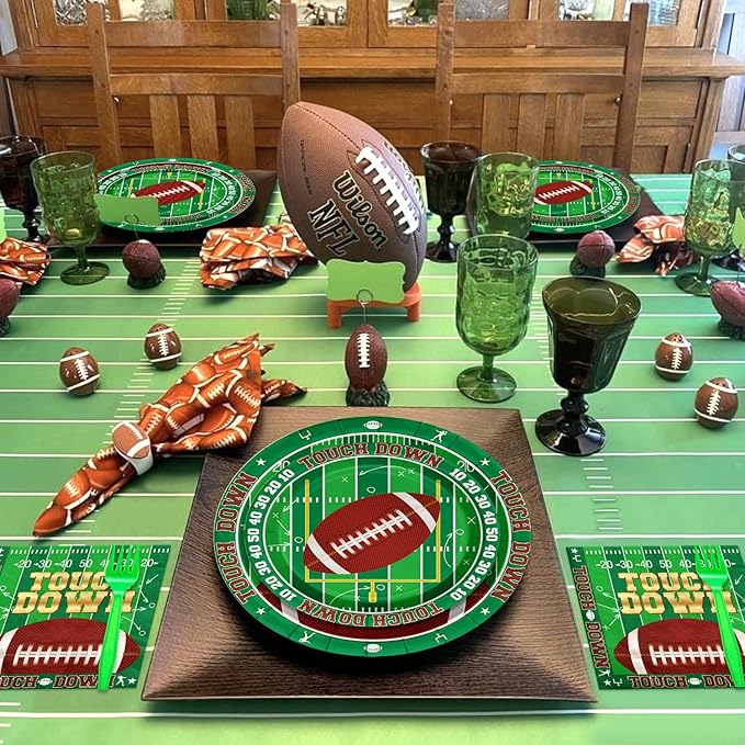 96PCS Football Party Decorations Tailgate Tableware Set Touchdown Theme Paper Plates Football Sports Game Plates Napkins Dinnerware for Touchdown Gameday Party Supplies, Serves 24