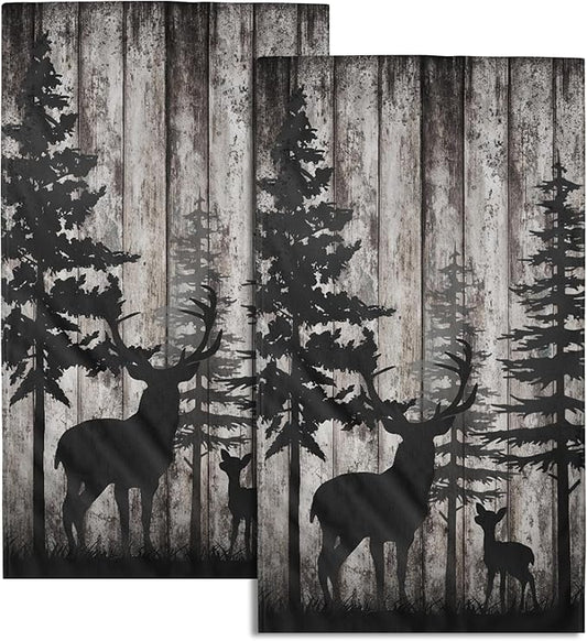 Forest Deer Hand Towels Wildlife Animal Fingertip Towels Set of 2 Soft Guest Face Towel Bathroom Decorations Thin Kitchen Tea Dish Towels