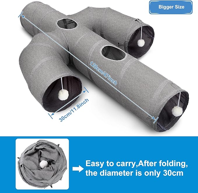Ownpets Cat Tunnel Large 12 inch Diameter Sturdy Oxford Fabric Cat Tunnel Toy, Cactus Shape Collapsible Cat Tunnels for Indoor Cats,Interactive Peek Hole Pet Tunnel Tube with Cat Wand Toy