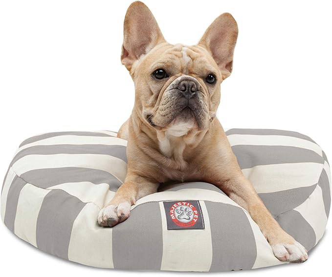 Majestic Pet Indoor Outdoor Vertical Stripe Round Pet Dog Bed with Removable Washable Cover, Gray, Small