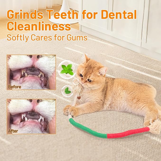 Sisal Rope Cat Toys,3 Pack Bite-Resistant Catnip Toys,Cat Toys for Bored Indoor Cats, Safe Teeth Cleaning Chew Cat Toy,Interactive Cat Kicke Toys for Indoor Cats for 24" All Breeds