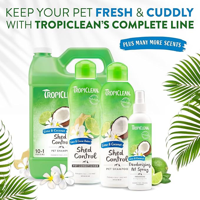 TropiClean Deshedding Cat & Dog Conditioner, Puppy & Kitten Safe, Reduces & Softens Coat, Lime & Coconut Scent, Made in the USA, 20oz.