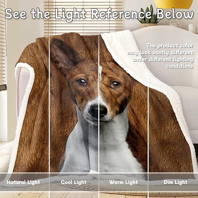 BlessLiving Basenji Throw Soft Blanket Sherpa Fleece Lined Blanket Pet and Dog Lovers Home Throw Blankets (Throw, 50 x 60 Inches)