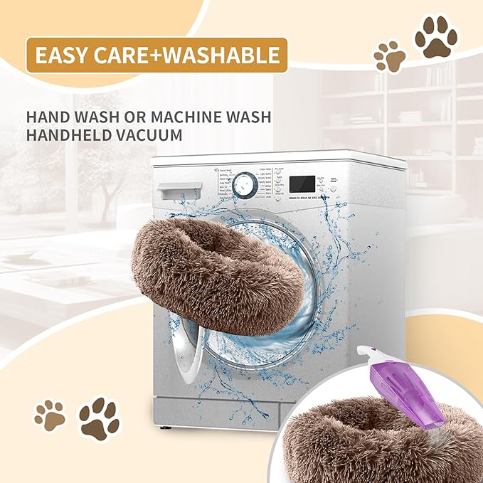 Dog Bed Comfiest Indoor Calming Waterproof Bedding Washable Fluffy Chew Proof Self Warming Cozy for Small Pets at Home Khaki