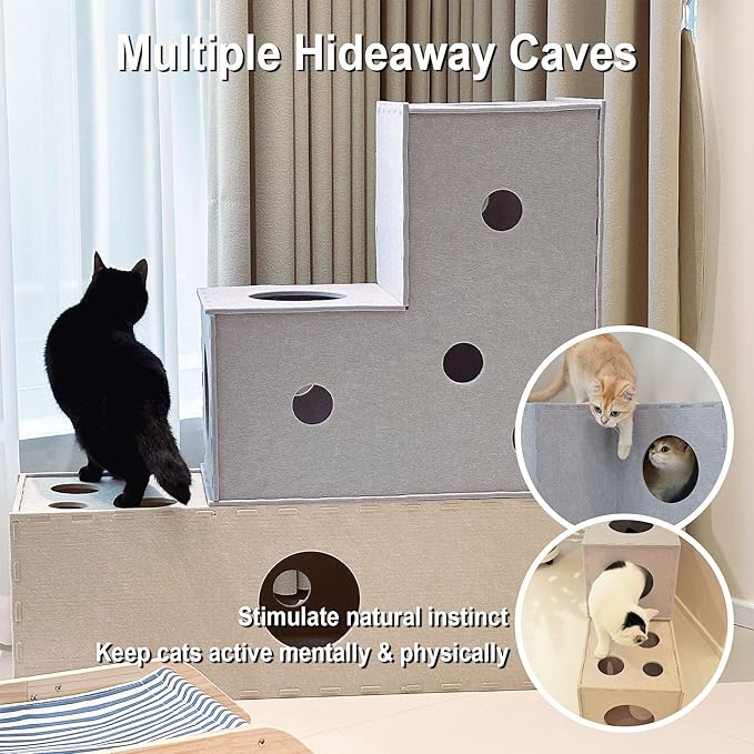 Cat Tunnel, Aberatail Cat Hideaway Tunnels for Indoor Cats, Soft Felt Cat Toy with Interactive Peek Hole, Cat Cave and Cube for Small Medium Large Cats