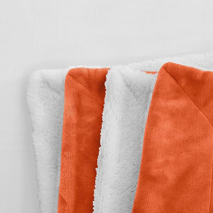 Elegant Comfort Reversible and Ultra-Plush Flannel Fleece Sherpa Throw- Lightweight Soft and Cozy- All Season Decorative Throw, Perfect for Lounging, 50 x 60 inches, Orange