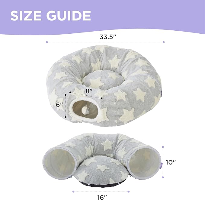 Lesure Cat Tunnel Bed for Indoor Cats - Cute Cat Donut Tunnel with Washable Circle Cushion, Round Pet Play Tunnel Toy for Kitten/Puppy/Rabbit, Grey