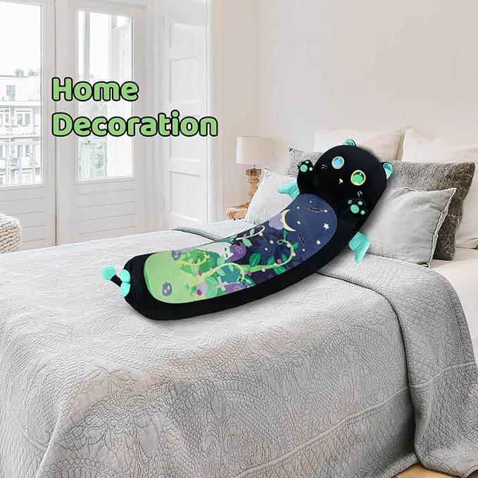 Long Cat Plush Body Pillow, 20” Cute Black Cat Stuffed Animals Kawaii Plushies, Squishy Body Pillow Plush Toys Gift for Kids Girls Boys