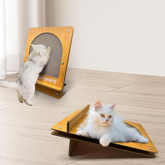 Cat Scratching Board, Easel-Shaped Corrugate Cat Scratcher for Indoor Cats, Cat Scratch Pad with Premium Scratch Textures Design, Cardboard Cat Scratcher with Double-Sided Usability (Semicircle)