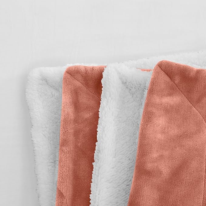Elegant Comfort Reversible and Ultra-Plush Flannel Fleece Sherpa Throw- Lightweight Soft and Cozy- All Season Decorative Throw, Perfect for Lounging, 50 x 60 inches, Coral