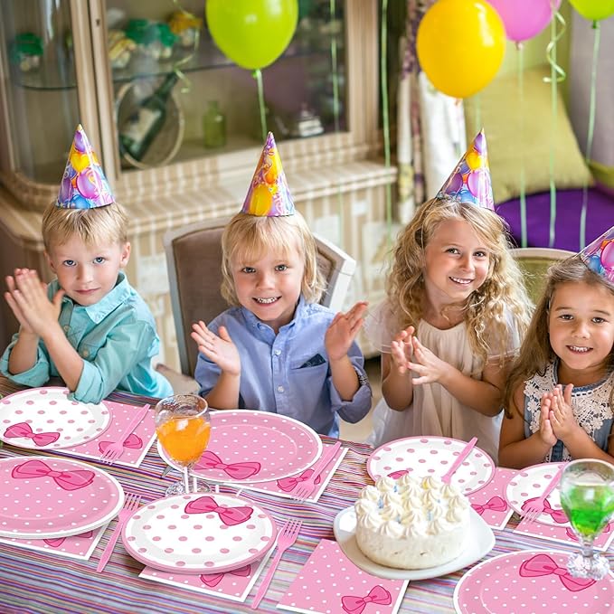 200 PCS Pink Cat Party Supplies Cute Cat Birthday Paper Plates and Napkins Tableware Set Cats Dinner Dinner Dessert Plates Decorations for Birthday Baby Shower Cute Bow Party Favors for 50 Guests