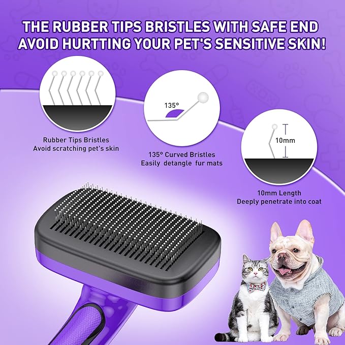 Dog Brush for Shedding, Self-Cleaning Slicker Brush, Perfect for Short & Long Haired Pets, Removes Mats, Tangles, Loose Fur, Gentle on Skin, Ideal for Small, Medium, Large Dogs. Purple