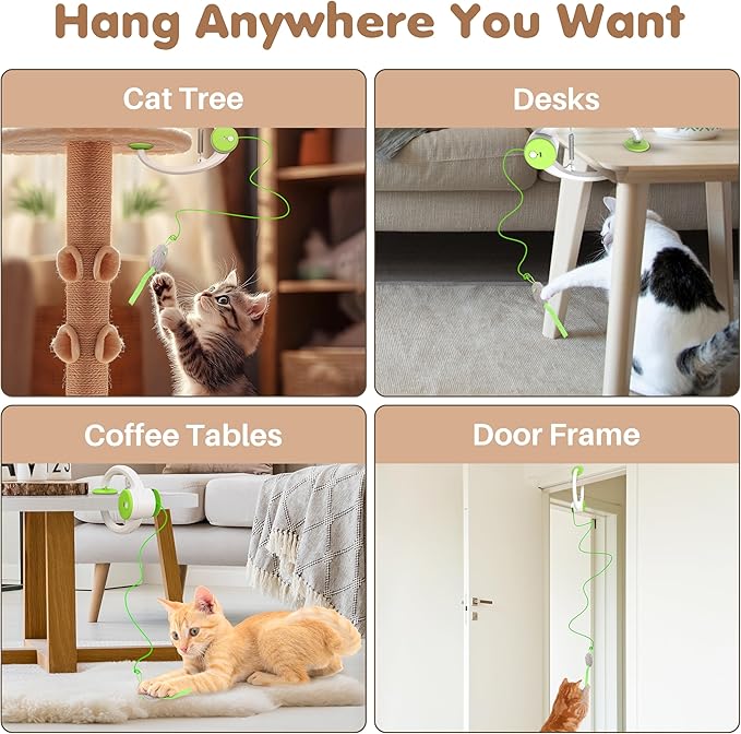 Cat Toys, Interactive Cat Feather Toys for Indoor Cats, Hanging Retractable Teaser Toy Kitten Play Chase Exercise, Automatic Kitten Mental Exercise Toys with Three Mices Plush Toys (Green)