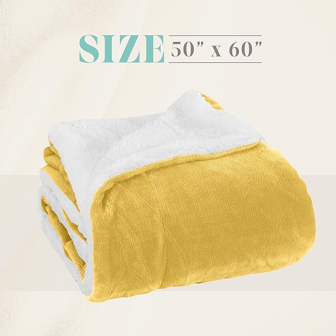 Elegant Comfort Reversible and Ultra-Plush Flannel Fleece Sherpa Throw- Lightweight Soft and Cozy- All Season Decorative Throw, Perfect for Lounging, 50 x 60 inches, Yellow
