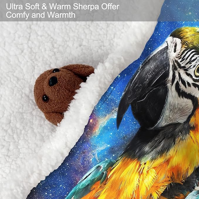 Parrot Sherpa Blanket, Colorful Macaw Fleece Throw Blankets for Couch Sofa Bed, Super Soft Warm and Lightweight, 50" x 60"