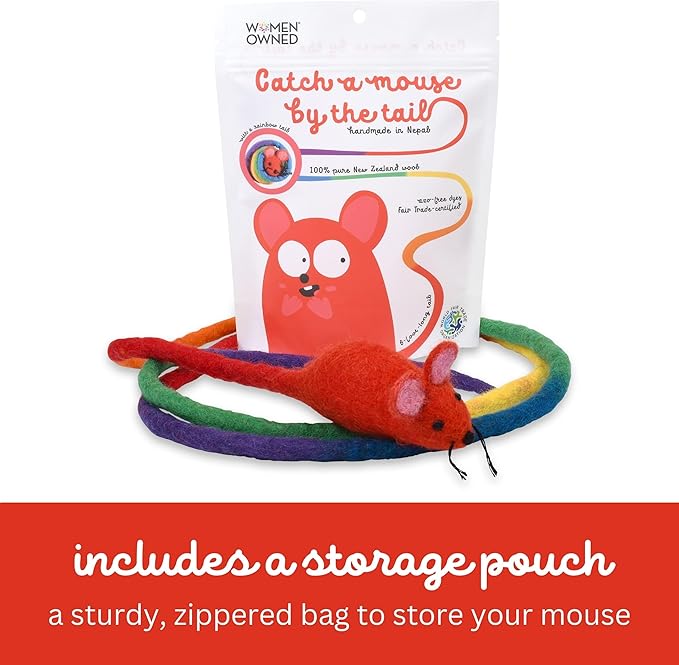 Catch a Mouse by The Tail Wool Cat Mouse Toy with a 6-Ft Tail for Indoor Cats Kittens. Cute Toy Mouse, Mouse Cat Toy, Rat Plush Toy, Fake Mice. No Catnip. Pride (Rainbow)