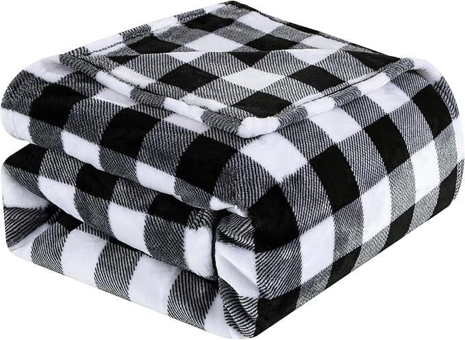 Elegant Comfort Velvet Touch Ultra Plush Christmas Holiday Buffalo Plaid Fleece Throw/Blanket-50 x 60inch, Buffalo Black