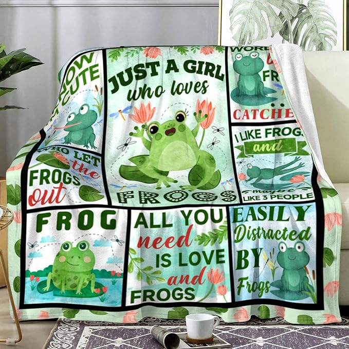 Cute Frog Gifts Blanket Funny Frogs Themed Throw Blankets for Frog Lover Adults Women Girls Christmas Birthday Gifts Decor Throw Blanket 50"X40"