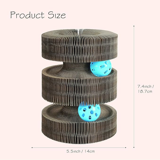 Magic Organ Multiform Scratching Board with Catnip, Foldable Magnetic Assembly Cat Scratch Pad for Outdoor Entertainment, Portable Accordion Cat Scratcher Cardboard with Bell Ball Toy for Indoor Cats