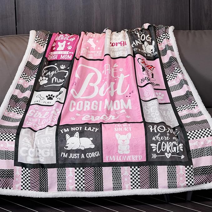 Corgi Mom Sherpa Blanket for Dog Lovers Women Best Corgi Mom Ever 50”x60” Sherpa Blanket Christmas Dog Themed Gifts for Girls