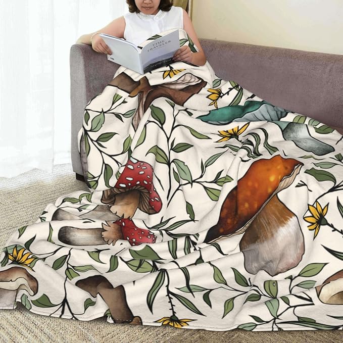 Ultra-Soft Microfiber Throw Blanket 330 GSM Fuzzy Fleece Blanket for Adults Kids Gift Couch, Sofa, Bed Mushroom 80"x60"