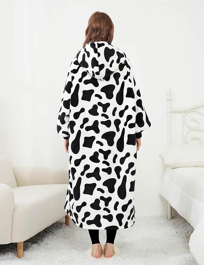 KFUBUO Wearable Blanket Hoodie for Adult Long Sherpa All Patterns Cow Oversized Hoodie Sweatshirt Blanket Cute Birthday Gifts for Women