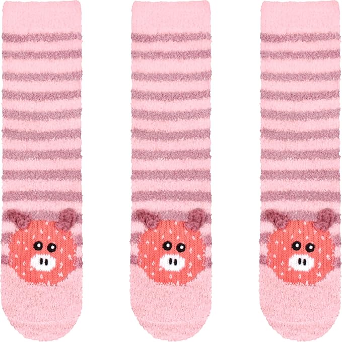BambooMN Super Soft Warm Cute Furry Animal Non-Slip Fuzzy Cozy Fluffly Crew Winter Home Socks, Value Pack