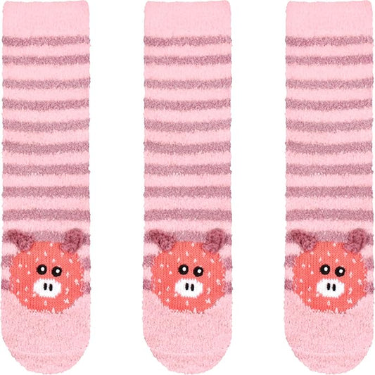 BambooMN Super Soft Warm Cute Furry Animal Non-Slip Fuzzy Cozy Fluffly Crew Winter Home Socks, Value Pack