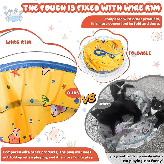 Interactive Cat Toy Ball,Self Rolling Cat Ball in Pouch Fixed with Wire Rim,Rechargable Automatic Motion Activated Moving Toy with 3 Working Modes,Hide and Seek Mouse Catching Game,28 Inch