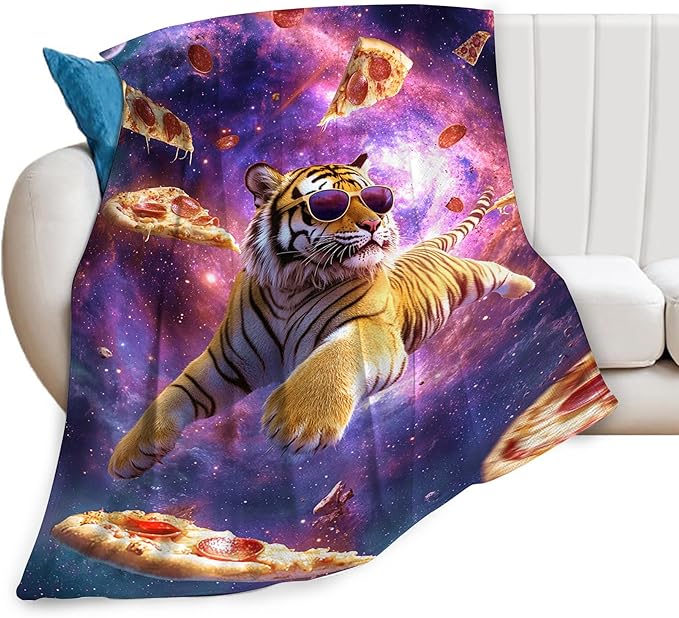 Pizza Blanket Funny Pizza Tiger Gifts for Girls Boys Woman Kids Pizza Lover Throw Blankets Soft Blanket Warm Fleece Flannel Plush Blankets for Bed Sofa Couch 50"x60"