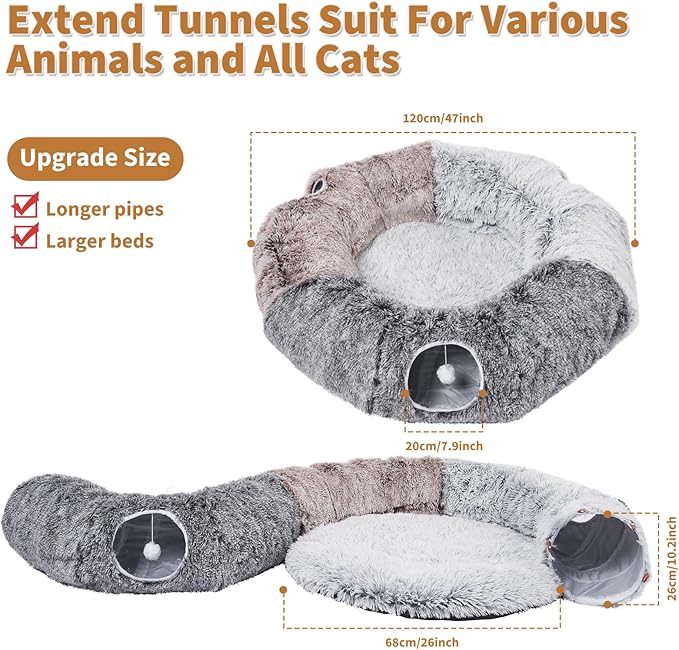 Odoland Large Cat Tunnels for Indoor Cats Fluffy Cat Bed and Detachable Cat Cave Tunnels with 20 Cat Toys, Cat Donut Tunnel and Variety Kitten Toy Set for Chewing Playing