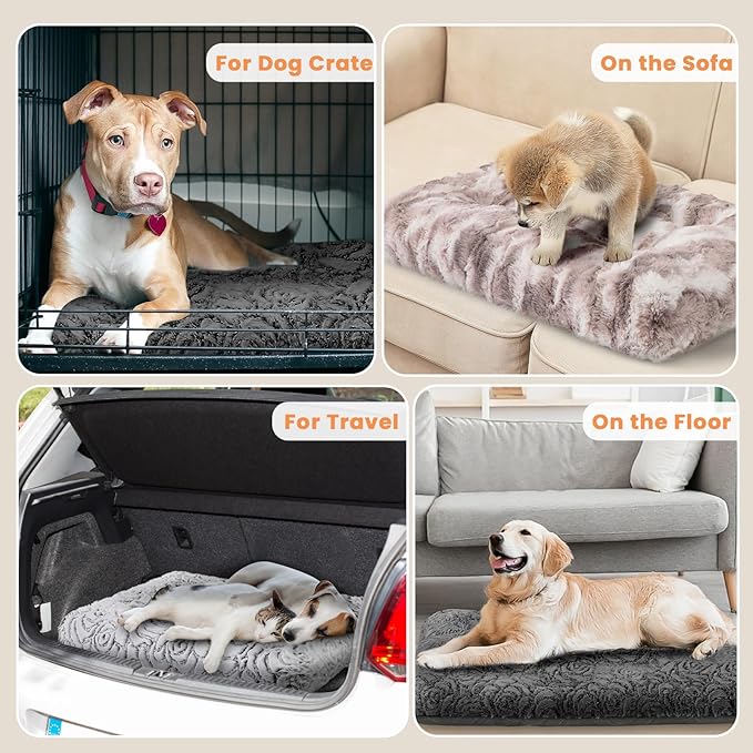 2 in 1 Dog Bed Crate Pad Mat Washable Reversible (Cool & Warm) Soft Fluffy Pet Kennel Beds for Large Medium Small Puppy Cat Sleeping Mattress Machine Wash Dog Cooling Mats (Dot Brown, 35" 23")