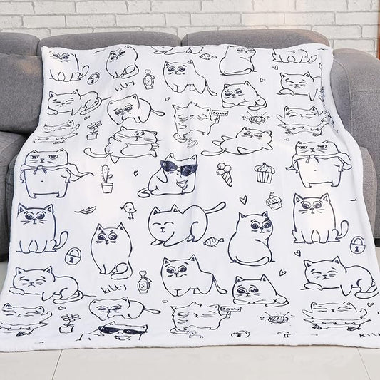 Cute Cat Blanket, Soft Kids Throw Blanket Blanket for Cat Lovers Gifts for Girls Women Cats Throw Blanket Flannel Fleece Blankets for Couch Bed Sofa (cat 2, 48" X 60")