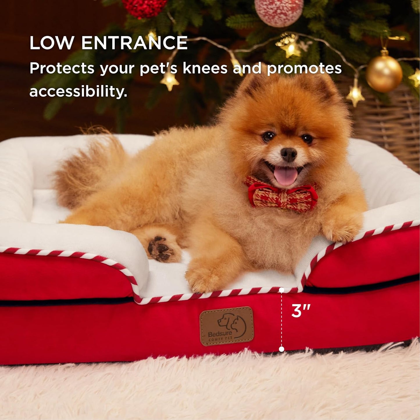 Bedsure Orthopedic Dog Beds for Small Dogs - Washable Small Dog Cat Bed Waterproof, Comfort Pet Couch Sofa with Washable Removable Cover, Pets Bed with Nonskid Bottom, Red, 24"