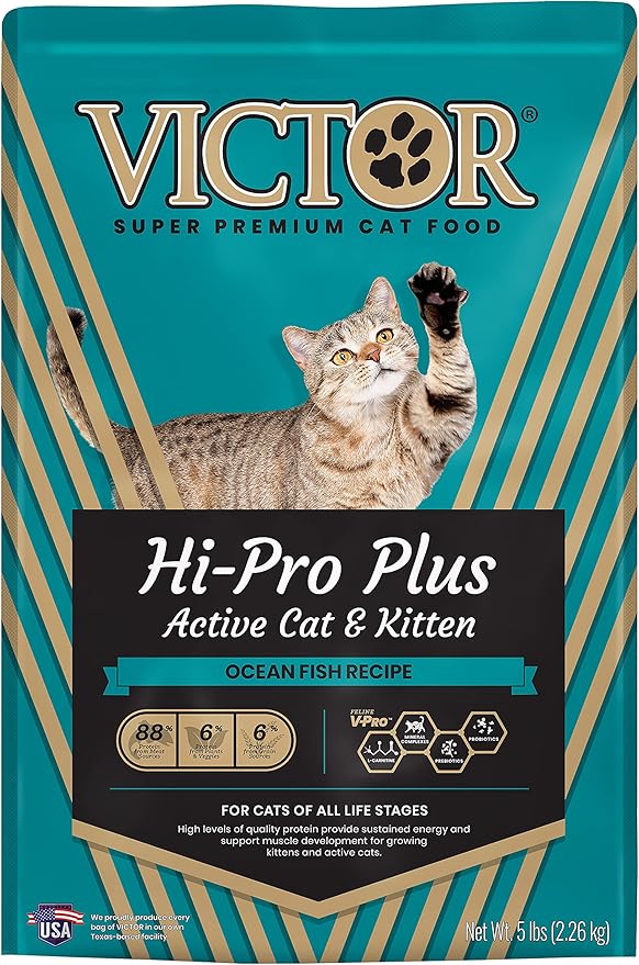 Victor Super Premium Cat Food – Hi-Pro Plus Active Cat and Kitten – Dry Cat Food for Active Cats – All Breeds and All Life Stages from Kitten to Adult, 5lb