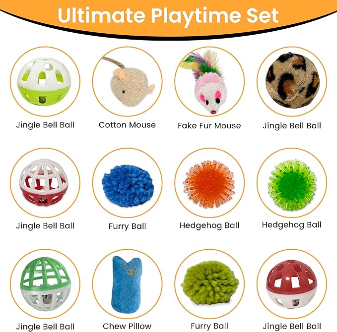 Cat Tunnel Bed – Large Cat Donut Tunnel with 12-Pcs Cat Toy Set – Soft Felt Cat Caves for Indoor Cats with Upgraded Zipper – Scratch-Resistant Cat Cave Bed – Comfortable Peekaboo Cat Cave