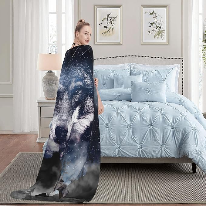 Wolf Soft Throw Blanket Flannel Fleece Blankets Warm Cozy Lightweight Fuzzy Blanket for Bed Sofa Couch Home Decor 80"X60"