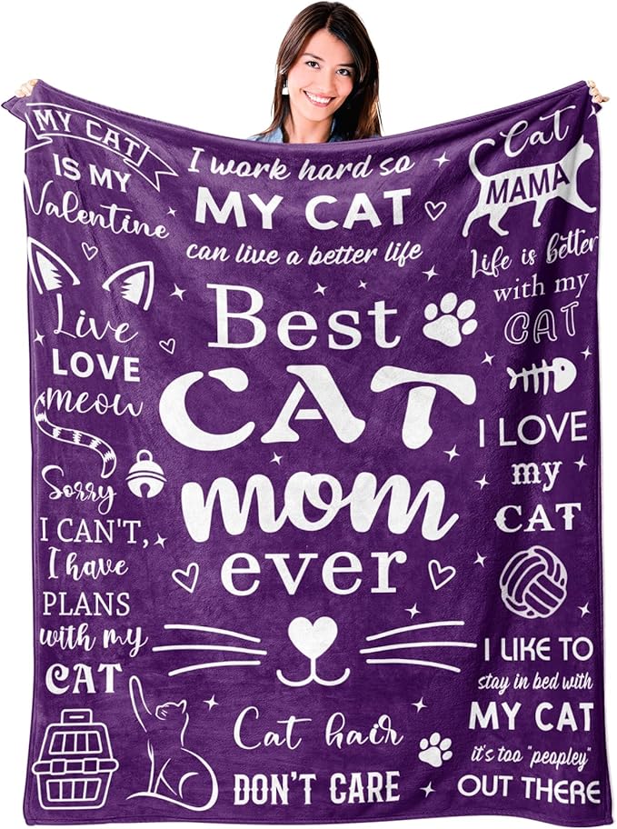Mosslink Cat Mom Blanket 60"x50", Cat Lover Gifts for Women, Cat Gifts for Cat Lovers, Cat Mom Gifts for Women Birthday, Best Cat Mom Ever Blankets, Christmas Mothers Day Cat Gifts for Cat Mom