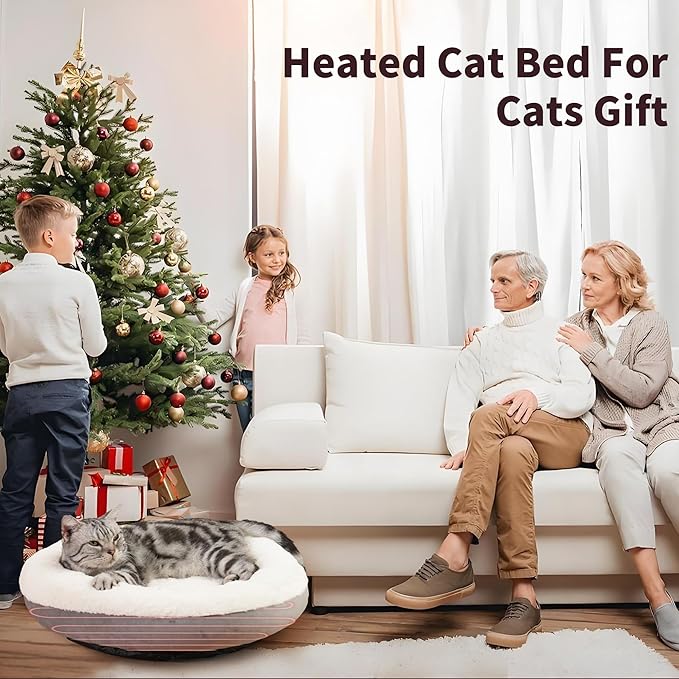 MARUNDA Heated Cats Bed for Indoor Use, Electric Cats Heated Bed Pets Heating Bed for Cats and Small Dogs, Washable Heated Pets Bed with Automatic Heating Pad (20" Round)