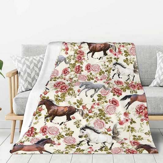 Horse Soft Throw Blanket Flannel Fleece Blankets Warm Cozy Lightweight Fuzzy Blanket for Bed Sofa Couch Home Decor 80"X60"