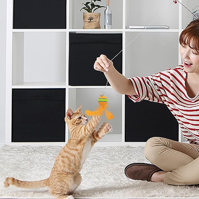 PET SHOW 5 Pack 1.4" Cat Feather Toys Balls with Bell Soft EVA Foam Colorful Rainbow Toy Balls Interactive Kitten Cats Pets Indoor Outdoor Play Activity Chase Training