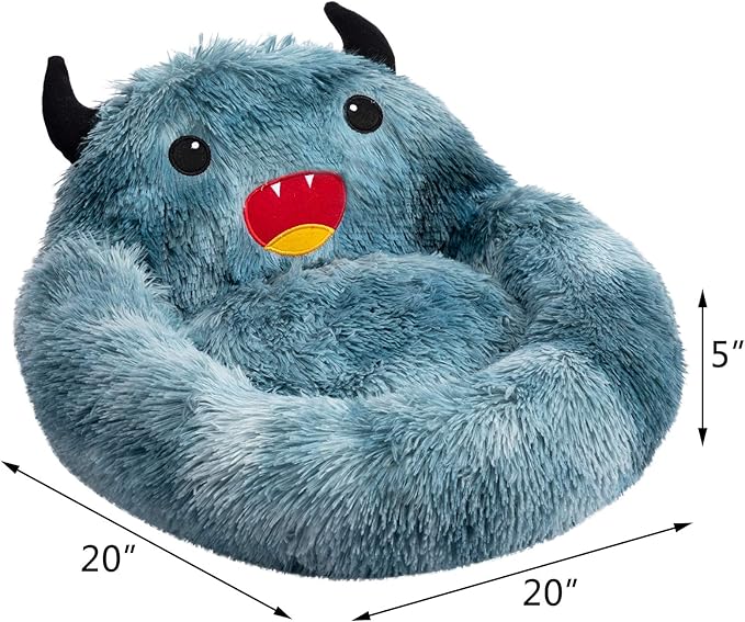 Hollypet Self-Warming Donut Pet Bed Luxury Cozy Nest Monster Sleeping Bed Round Faux Fur Bed for Cats, Blue