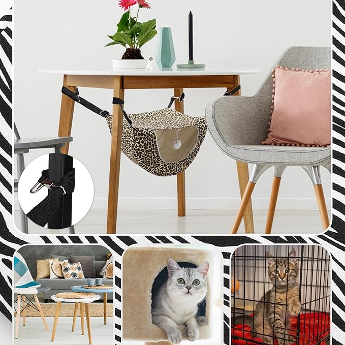 Unittype 2 Pieces Cat Cage Hammock Hanging Pet Bed Double Layer Soft Plush Hanging Pet Bed Comfortable Hammock Bed for Indoor Kitten Cats Ferret Hamster Rabbit or Small Animals, 2 Styles (Leopard)