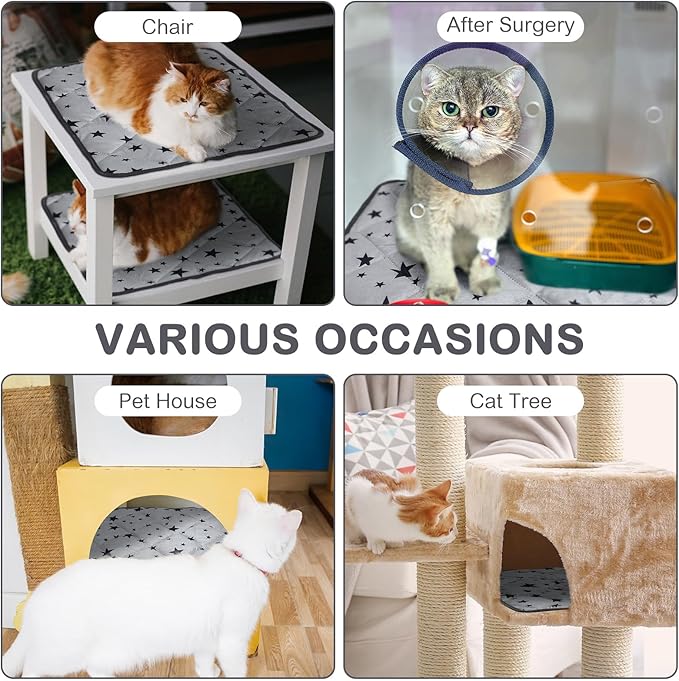 Namalu 4 Pack Self Warming Cat Bed Self Heating Cat Mat Star Pattern Soft Dog Crate Pad Thermal Pet Bed Mat Anti Slip Kennel Mat Washable Dog Cat Warming Bed for Outdoor Indoor Pet (18 x 18 Inch)