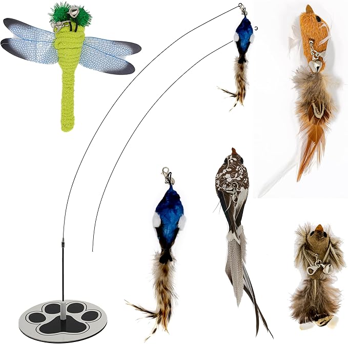 Cat Toys For Bored Indoor Adult Cats Any Surface Base Cat Wand Toy Cat For Stimulation Toys For Indoor Cats Cat Feather Toy Cat Feather Wand Cat Toy Wand Juguetes Para Gatos Activos Juegos Para Gatos