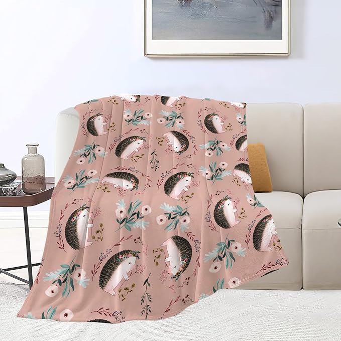 Ultra Soft Cozy Plush Hedgehog Throw Blanket - Hedgehog Lovers Gifts for Girls, Women, Kids & Adults - Lightweight Flannel Comfy Blankets for Nursery, Couch, Sofa - 60"x50"