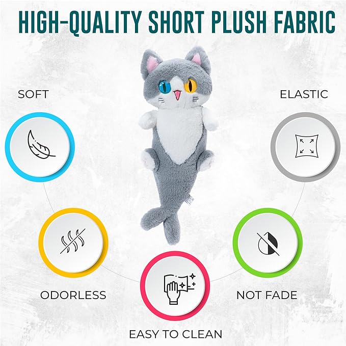 OOPSHANA Long Cat Plush Toy Cute Plushie Hugging Plush Pillow Shark Cat Stuffed Animal for Girls and Boys Grey 19.7"
