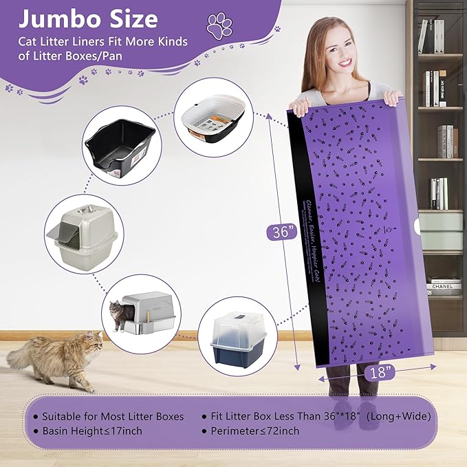 80 Count Cat Litter Box Liners Bags Large, Jumbo Drawstring Extra Thick Pet Cat Pan Liners, Extra Durable Kitty Litter Box Waste Bags - 36" x 18"